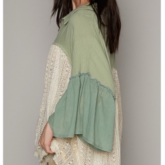 POL top frayed edge crochet Shacket long sleeves button down NWT Boutique - Picture 5 of 11